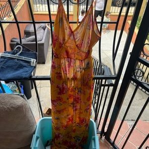 Summer flower long dress yellow orange and red